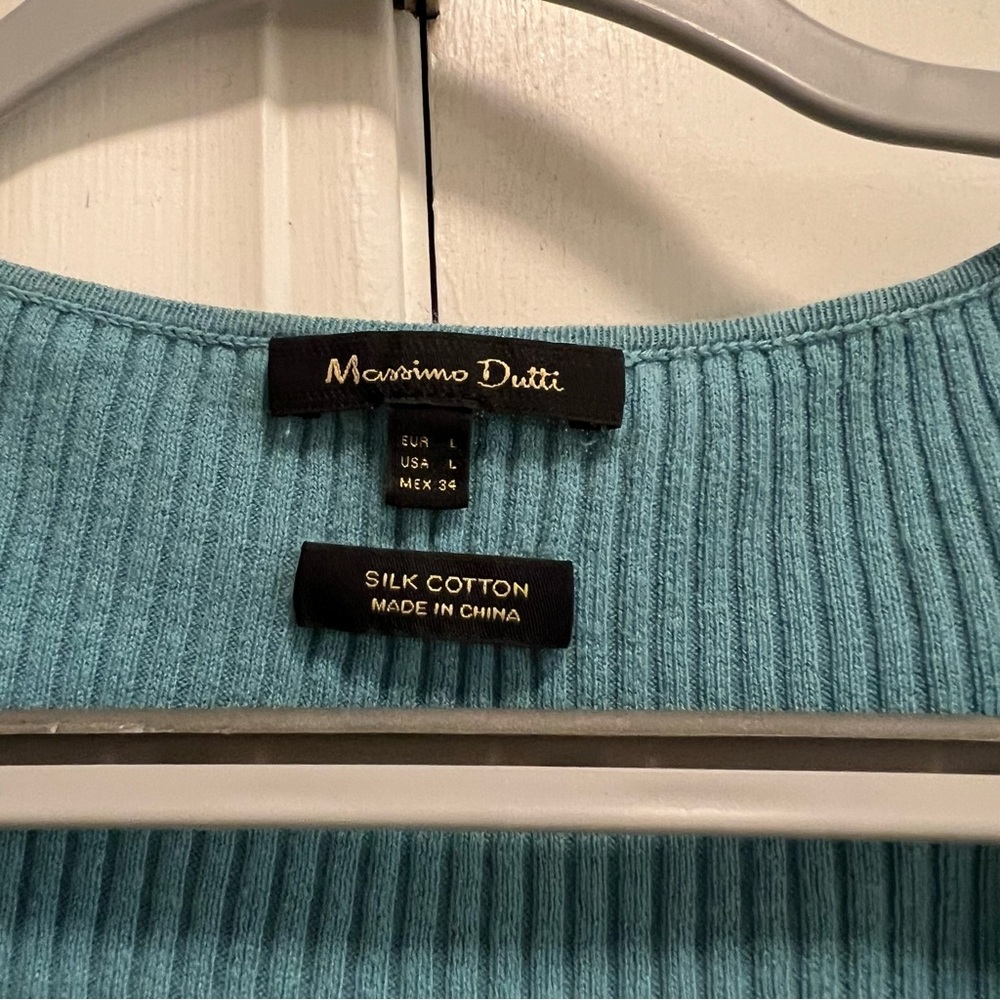 Mossimo Dutti Blue Silk Cotton Ruffle Ribbed Sweater - Picture 3 of 3